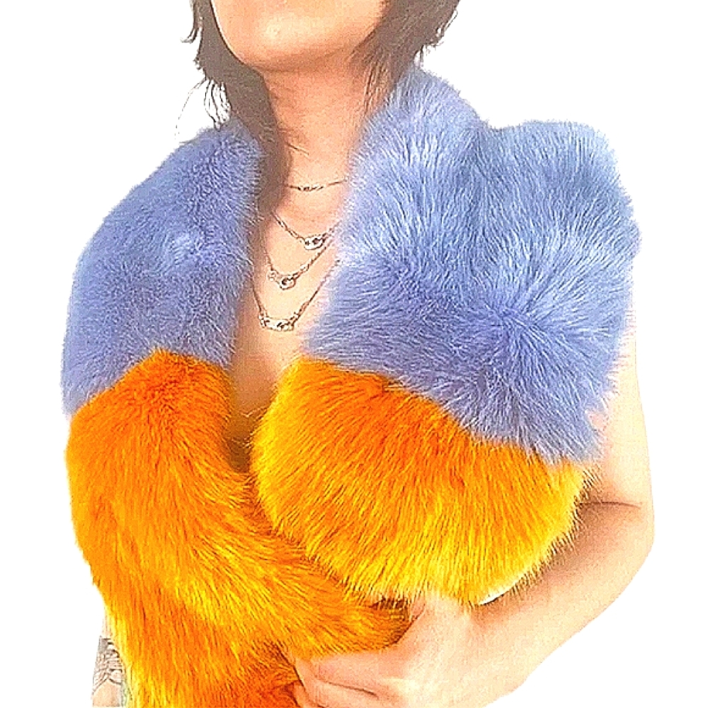 Zara Periwinkle Blue Gold Faux Fur Scarf